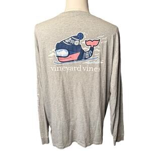 Vineyard Vines Skiing Whale Crew Neck Long Sleeve Gray T Shirt Men’s XL